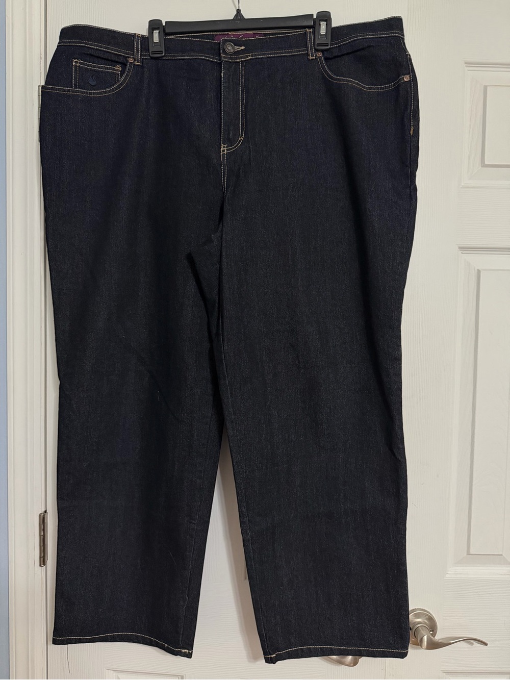 Gloria Vanderbilt Amanda dark wash jeans size 22W tan cream stitching